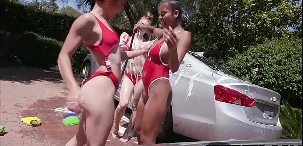 Carwash cuties having fun with a lucky dude